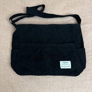 Black corduroy tote bag